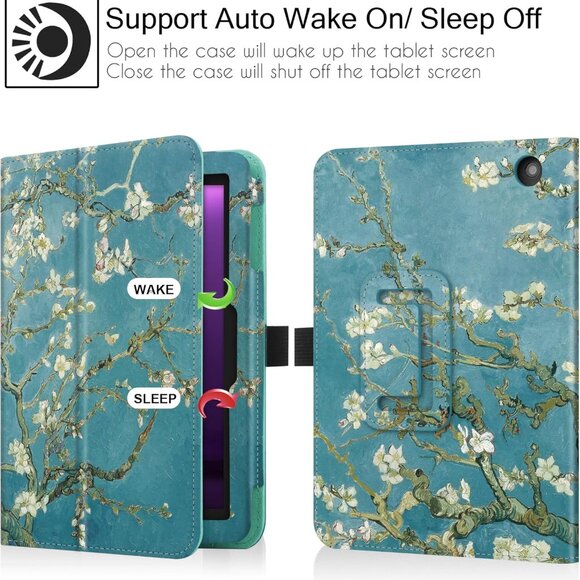 Famavala Folio Case for 7" Inch Tablet (12th Generation Apricot Flower New - Picture 2 of 11